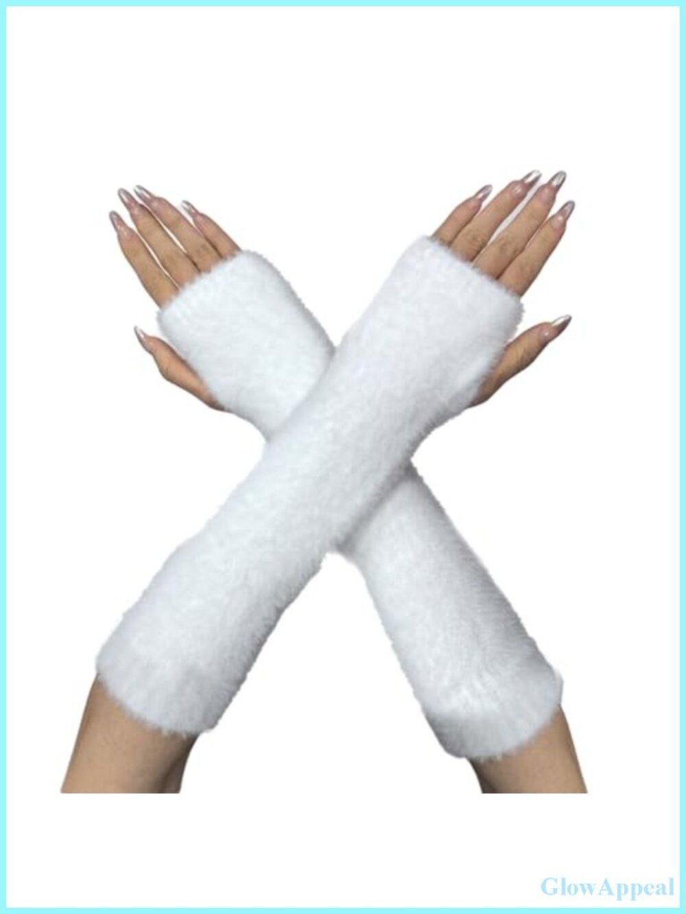 Faux Fur Arm Warmers Fingerless Gloves Women Winter Knit Thumb Hole